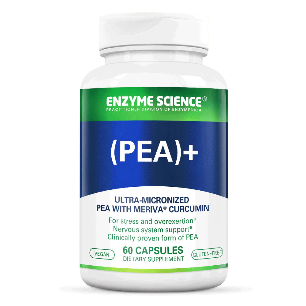 Enzyme Science PEA+ capsules in a bottle providing natural physiological support.