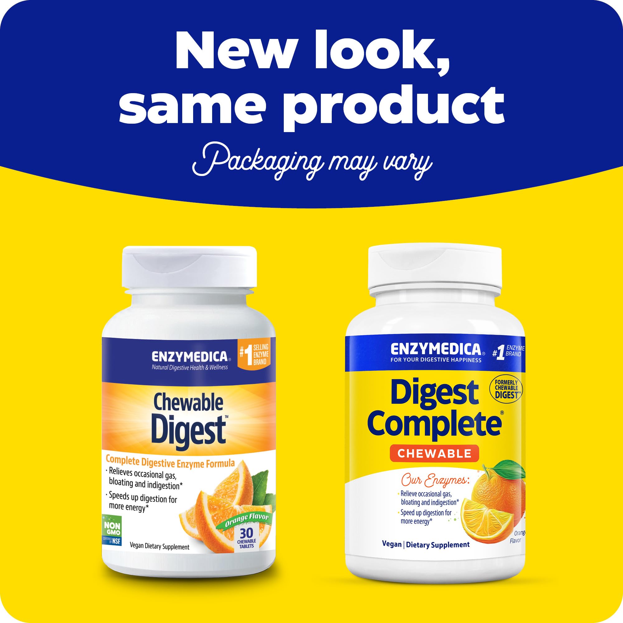 Close-up of orange-flavored Digest Chewable tablet