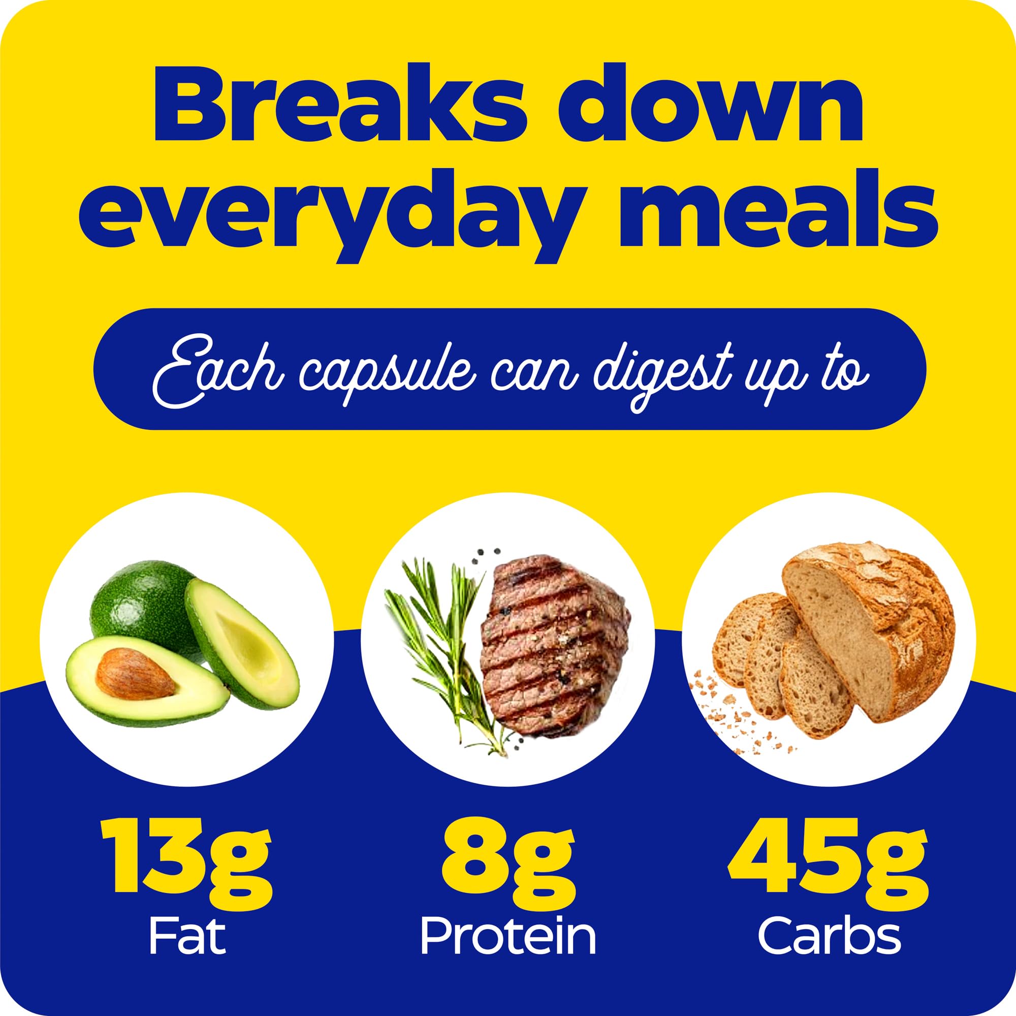 Graphic showing enzymes breaking down fats, proteins, and carbs