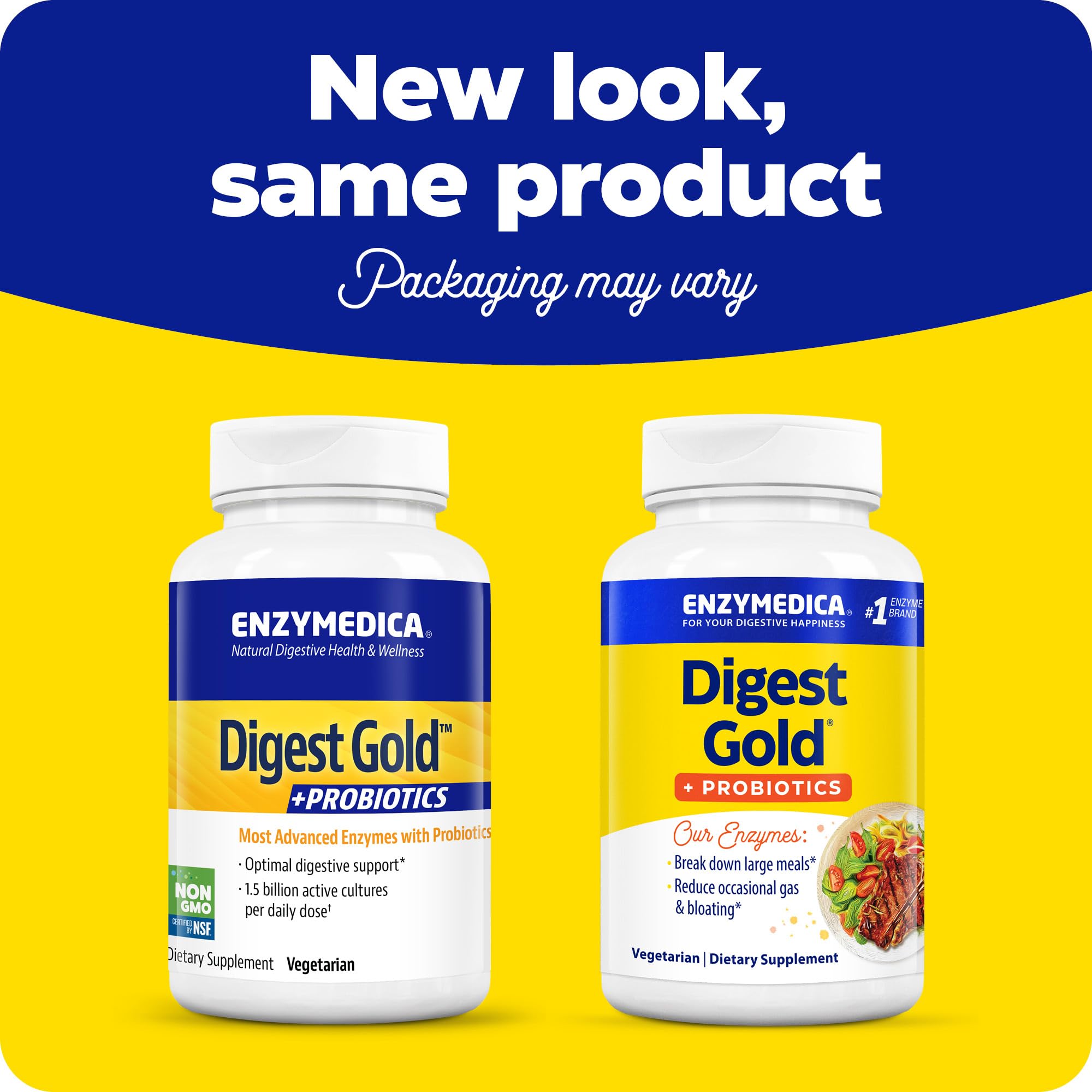 Enzymedica Digest Gold bottle label close-up highlighting enzymes and probiotic blend.