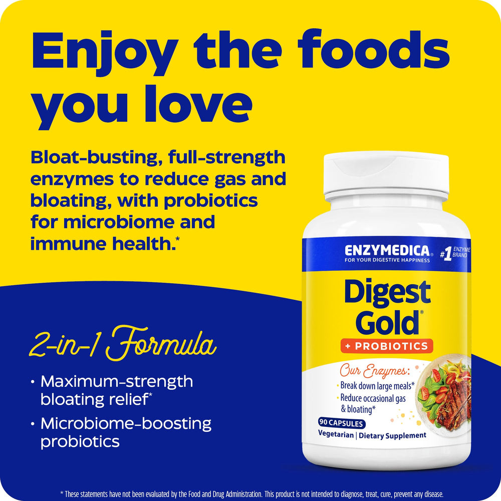Enzymedica Digest Gold probiotic bottle shot emphasizing 1 billion live cultures.