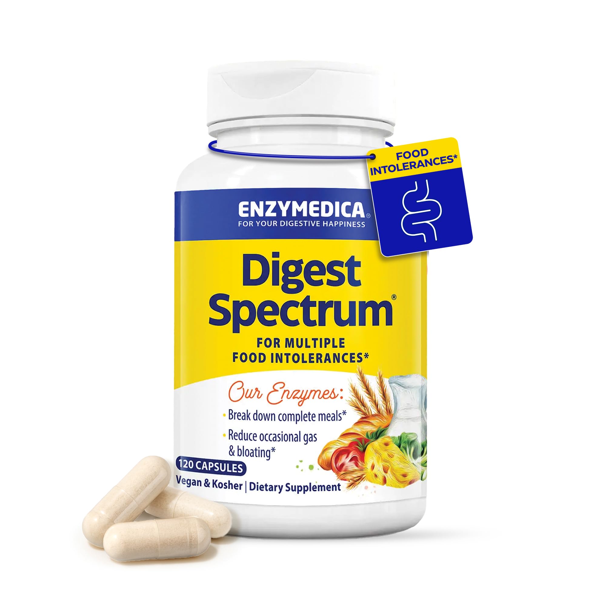 Enzymedica Digest Spectrum package front, showcasing vegan formula for gentle digestion.