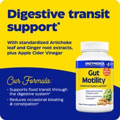 Enzymedica Gut Motility ginger CO2 extract visual for gut comfort.