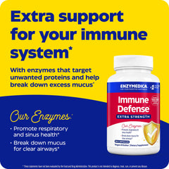 Enzymedica Immune Defense label close-up shows vegan, non-GMO, kosher, gluten-free traits