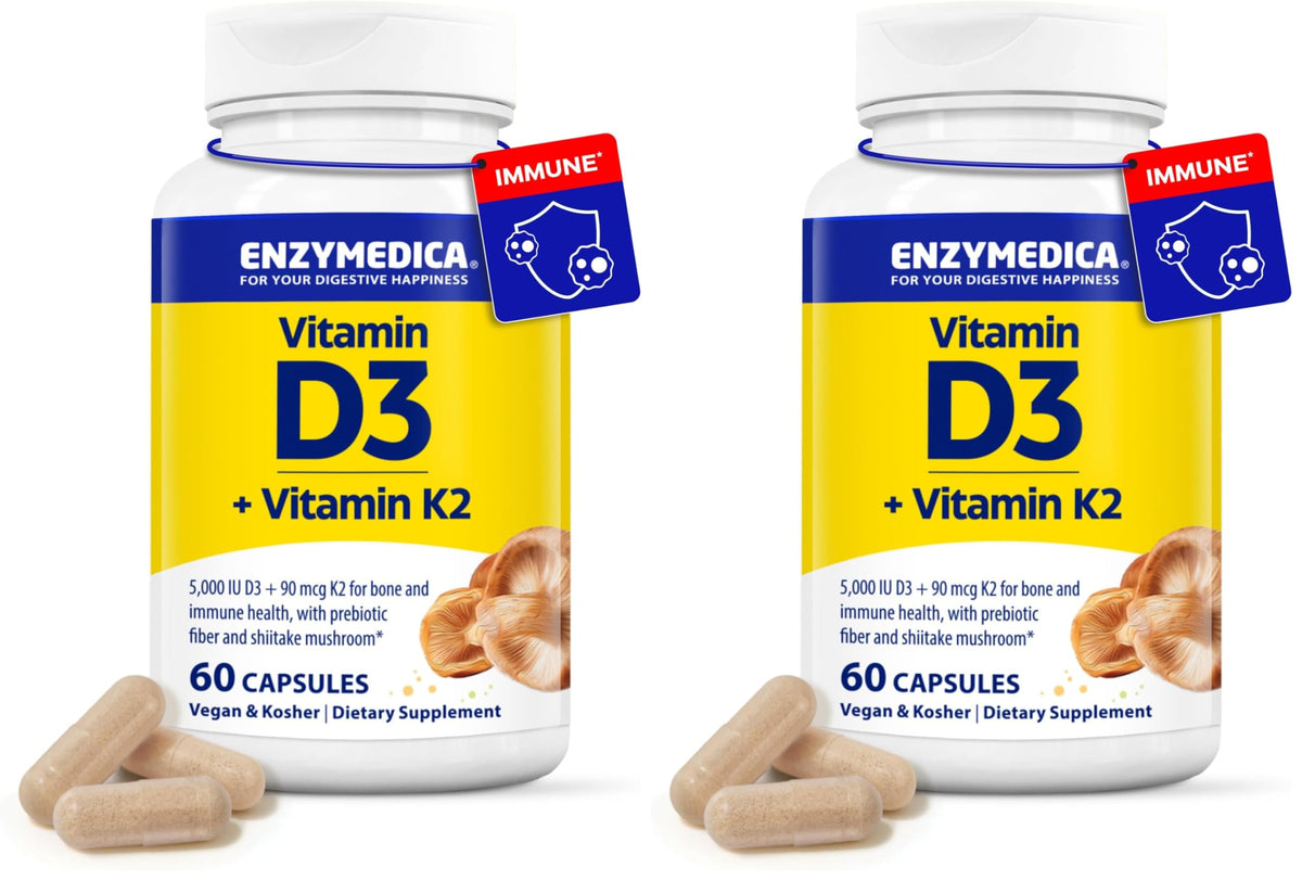 Enzymedica Vitamin D3+K2 bottle – 60 count (pack 2)
