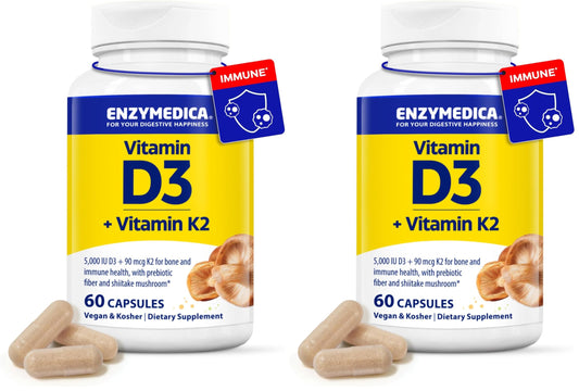 Enzymedica Vitamin D3+K2 bottle – 60 count (pack 2)