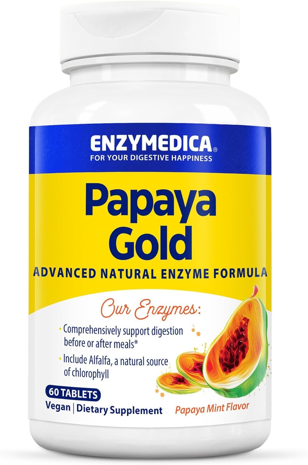 Enzymedica Papaya Gold Digestive Enzymes - 60 Mint Chewable Tablets with Organic Papaya and Chlorophyll