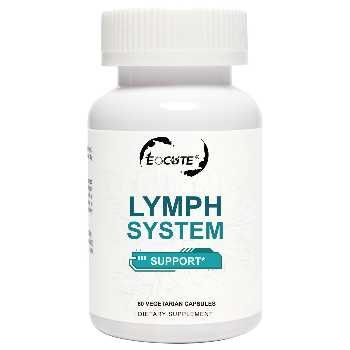 Front view of EOCUTE Lymph System Support supplement bottle