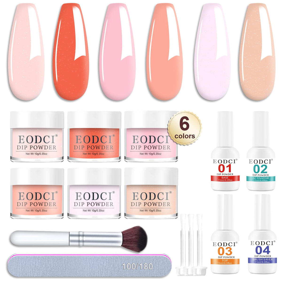Eodci dip powder kit with six colors for versatile at-home manicures.