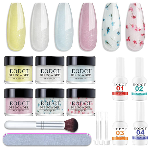 Eodci dip powder kit in six colors for long-lasting nails at home.
