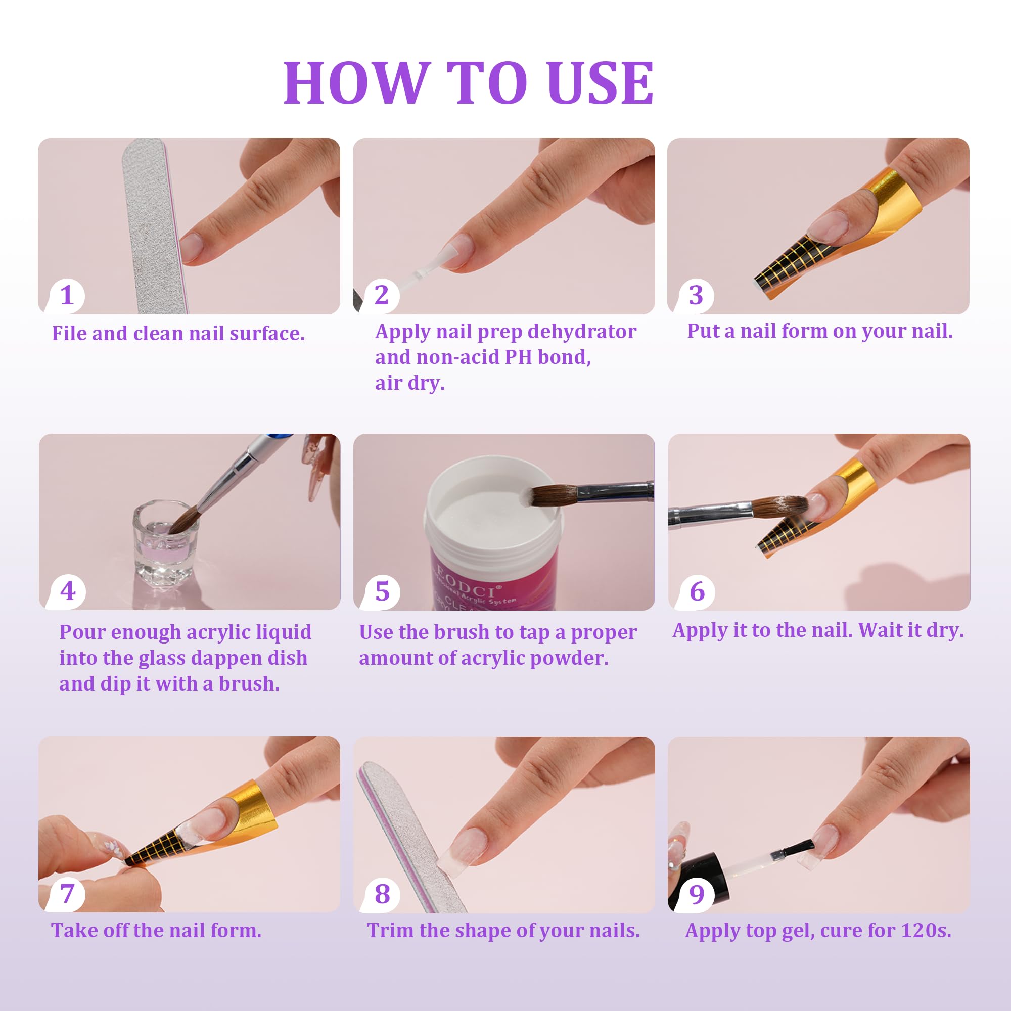 EODCI monomer liquid brush application shows versatile nail art at home or salon.