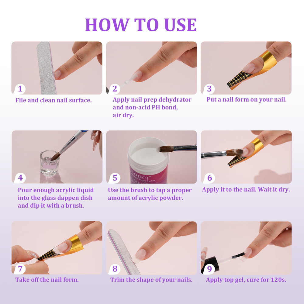 EODCI monomer liquid brush application shows versatile nail art at home or salon.