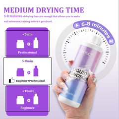 EODCI monomer liquid pour demonstrates quick cure for faster manicure sessions.