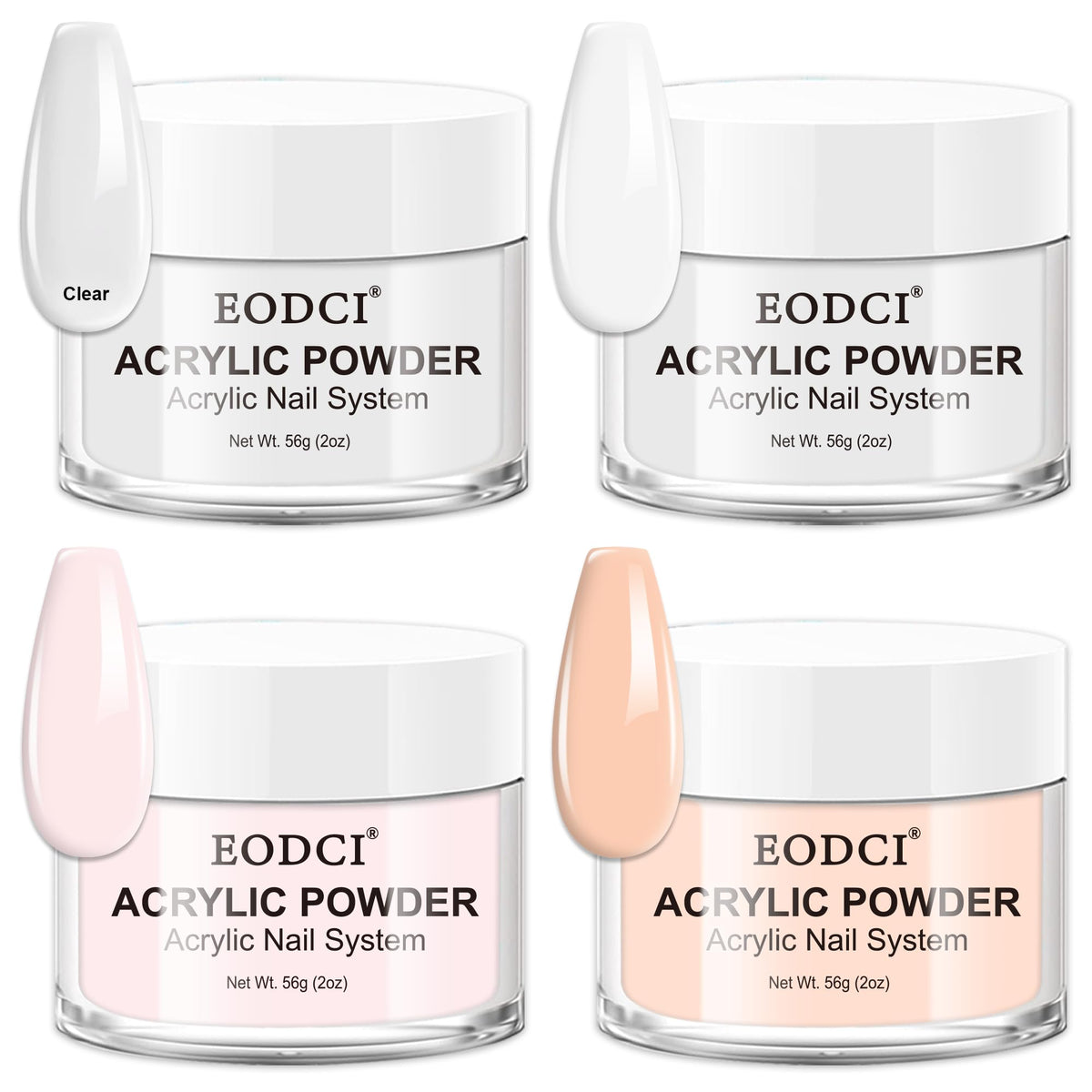 EODCI pink acrylic powder 4-color set for versatile nail art applications.
