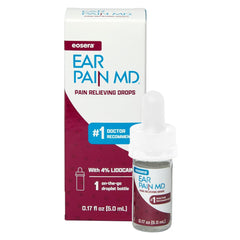 Eosera Ear Pain MD bottle closeup showing label and quick ear pain relief potential