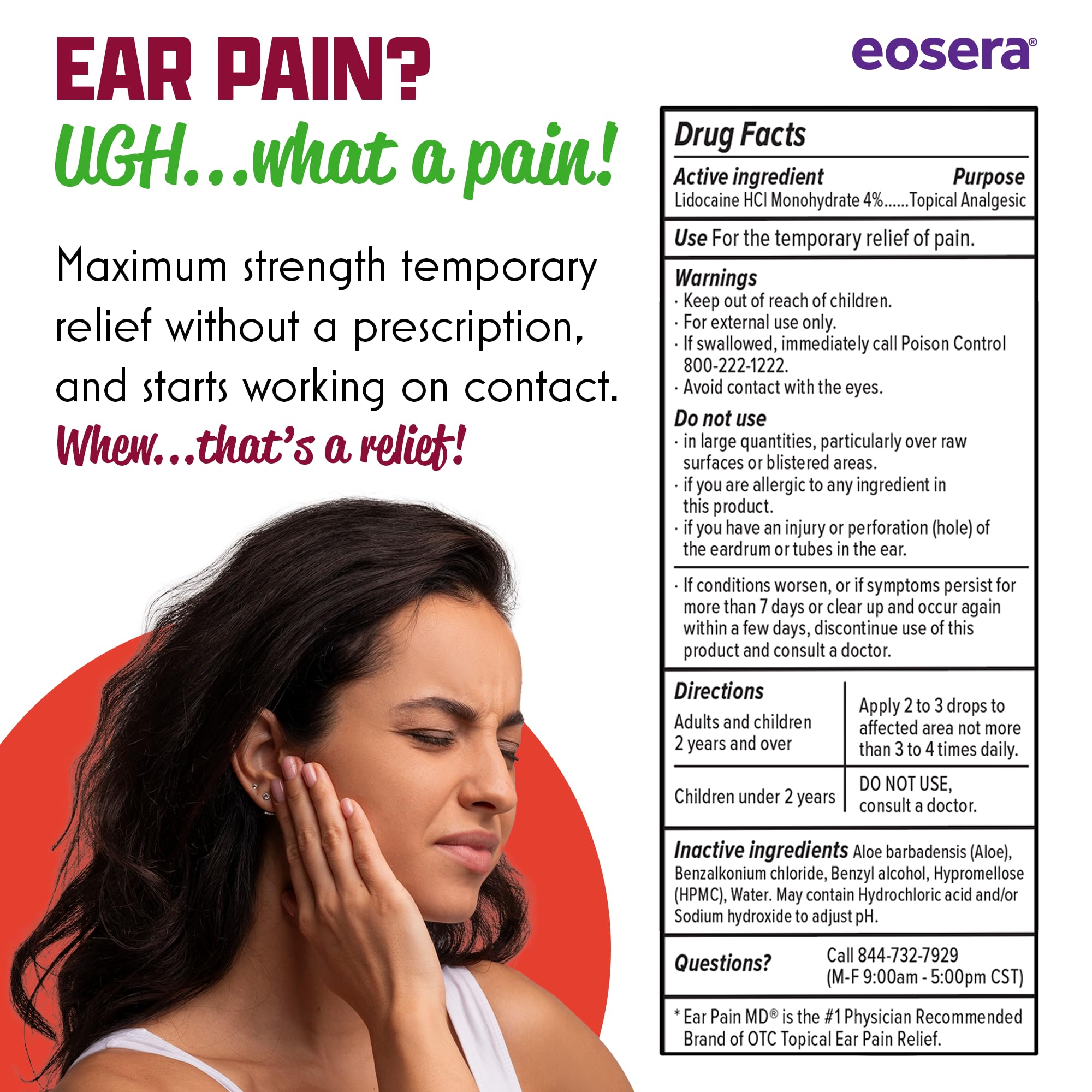 Eosera Ear Pain MD 5 mL packaging signaling USA-made quality for reliable at-home care