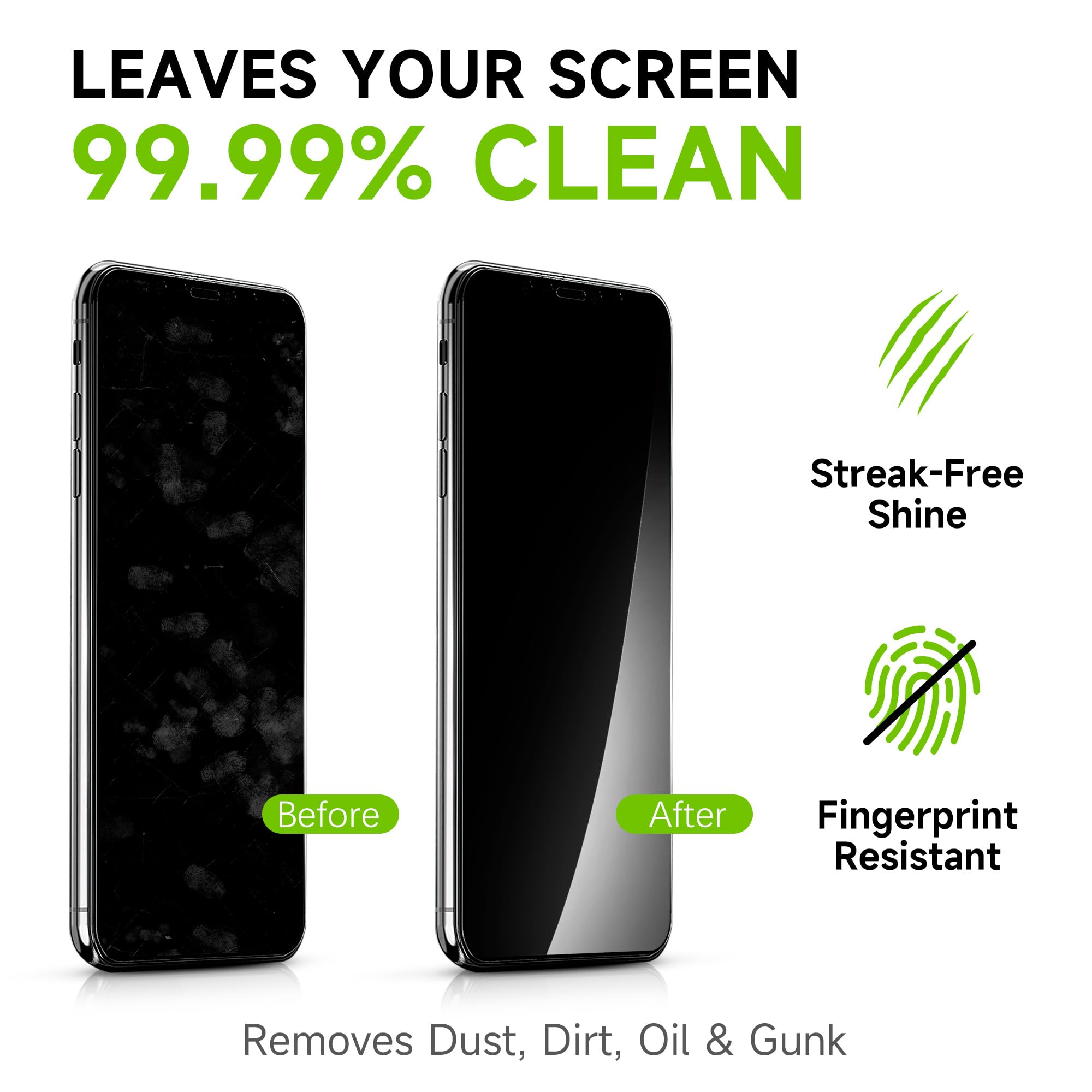 Wipe in use on a smartphone screen to remove fingerprints