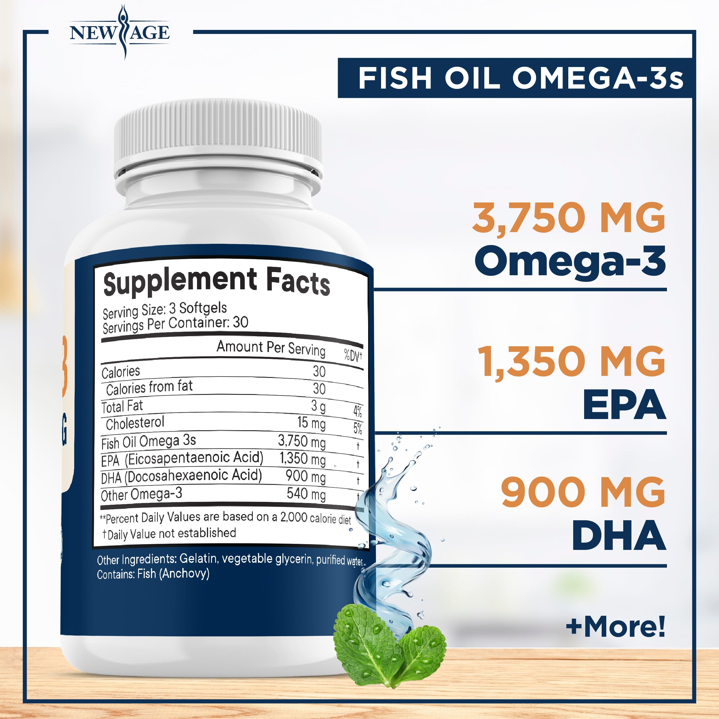 Label showing 1350 mg EPA and 900 mg DHA per serving