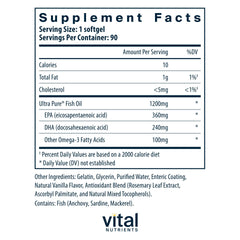 Label showing 360 mg EPA and 240 mg DHA per softgel
