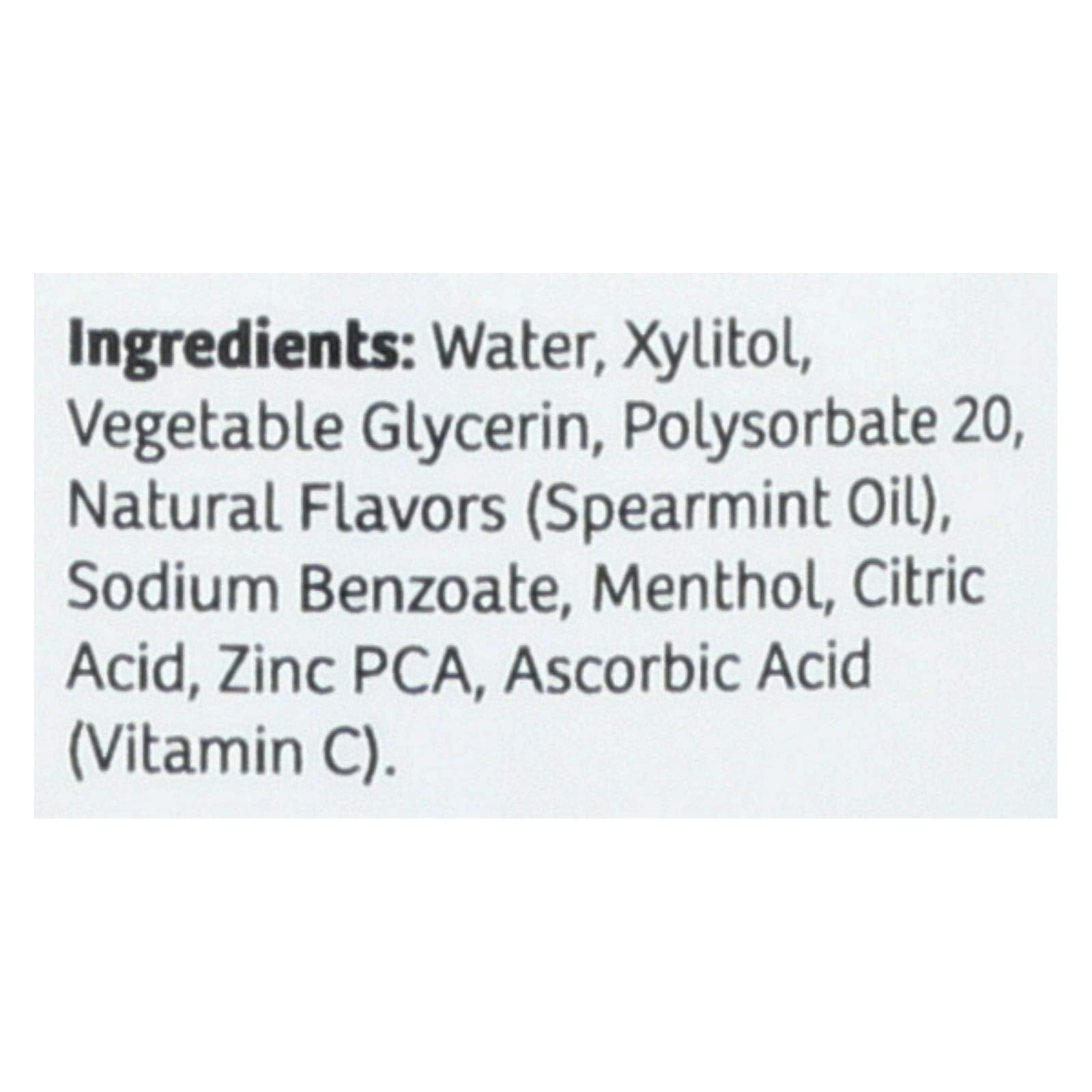 Close-up of Epic Dental Mouthwash Xylitol Spearmint 16oz bottle label