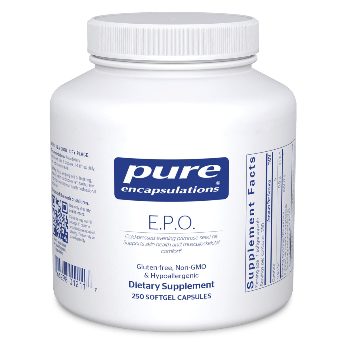 Bottle of Pure Encapsulations E.P.O. Evening Primrose Oil 250 softgels
