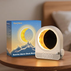 Epochleno Sunrise Alarm Clock front view with sunrise glow supports gentle wake-up and reduced grogginess.