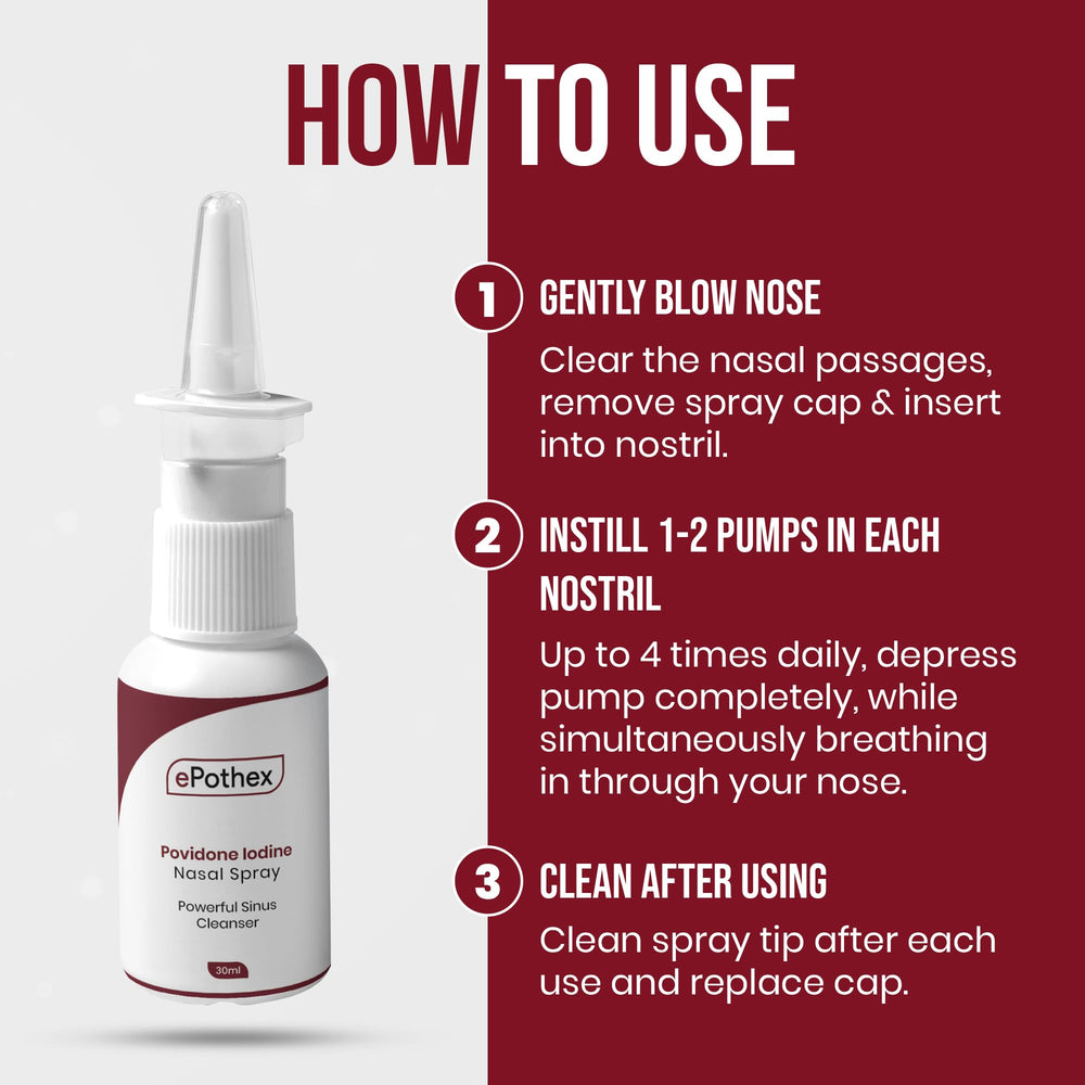 EPOTHEX nasal spray usage demonstrates easy 1–2 sprays per nostril for quick cleansing.