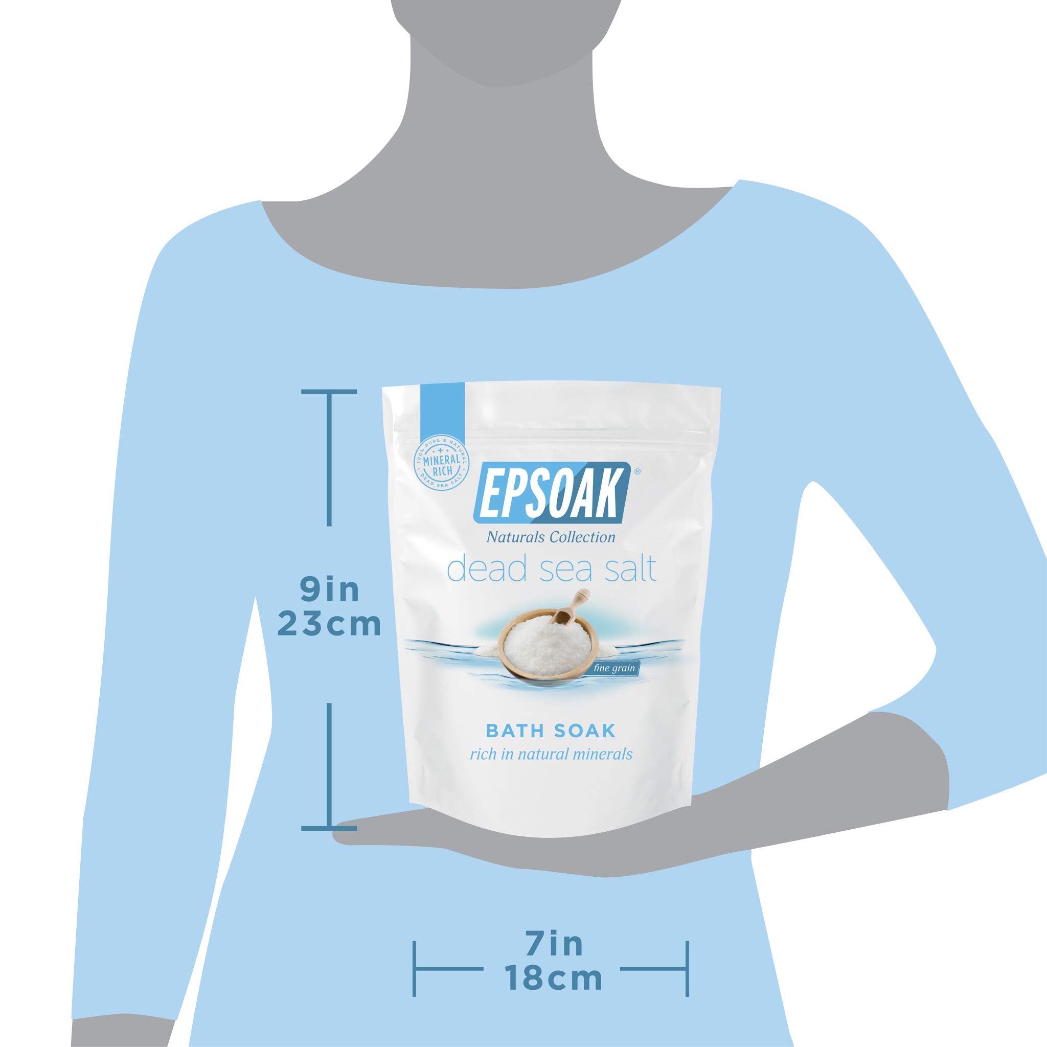 Epsoak Dead Sea Salt natural scent signals mineral-rich Dead Sea salt.