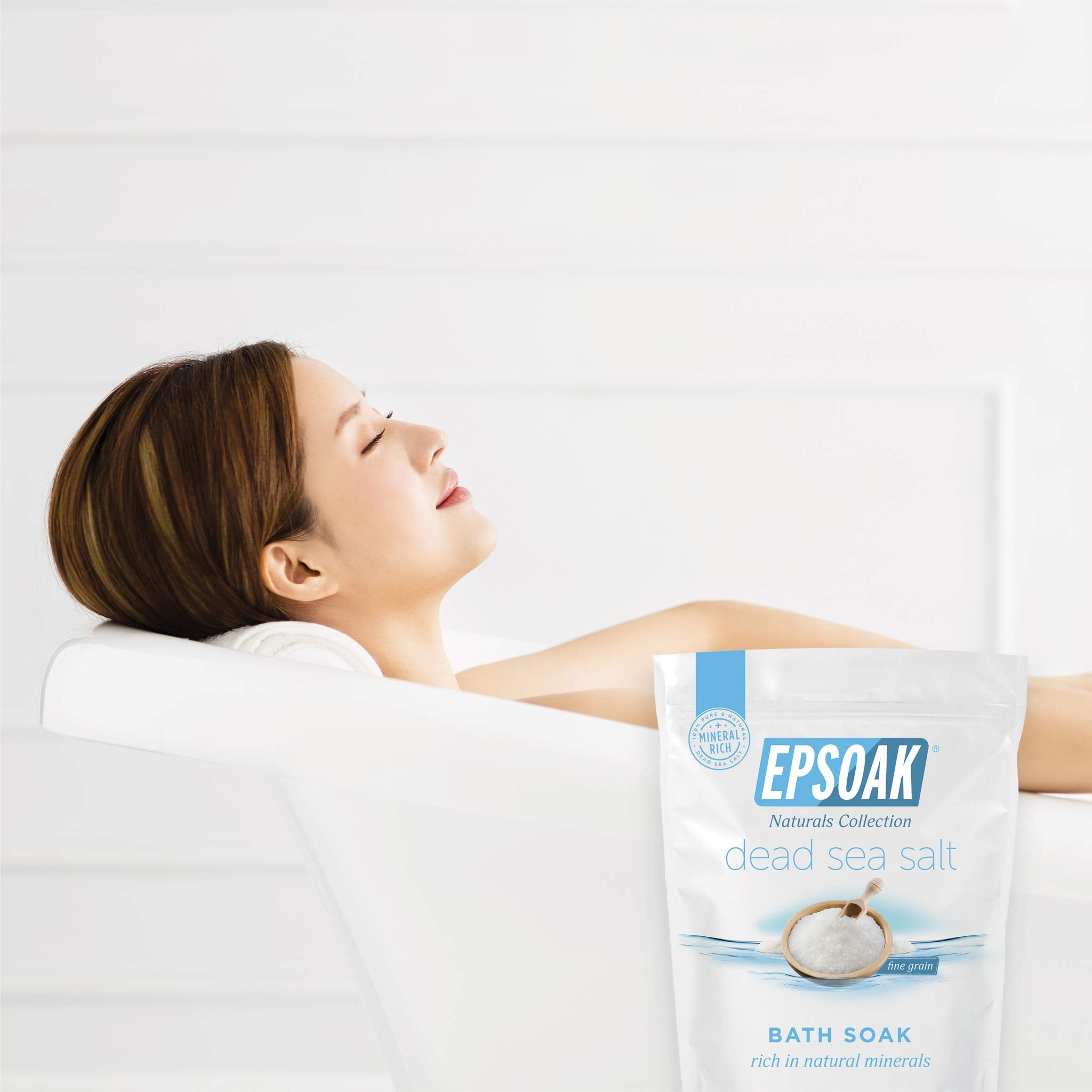 Epsoak Dead Sea Salt resealable bag keeps minerals fresh for spa nights.