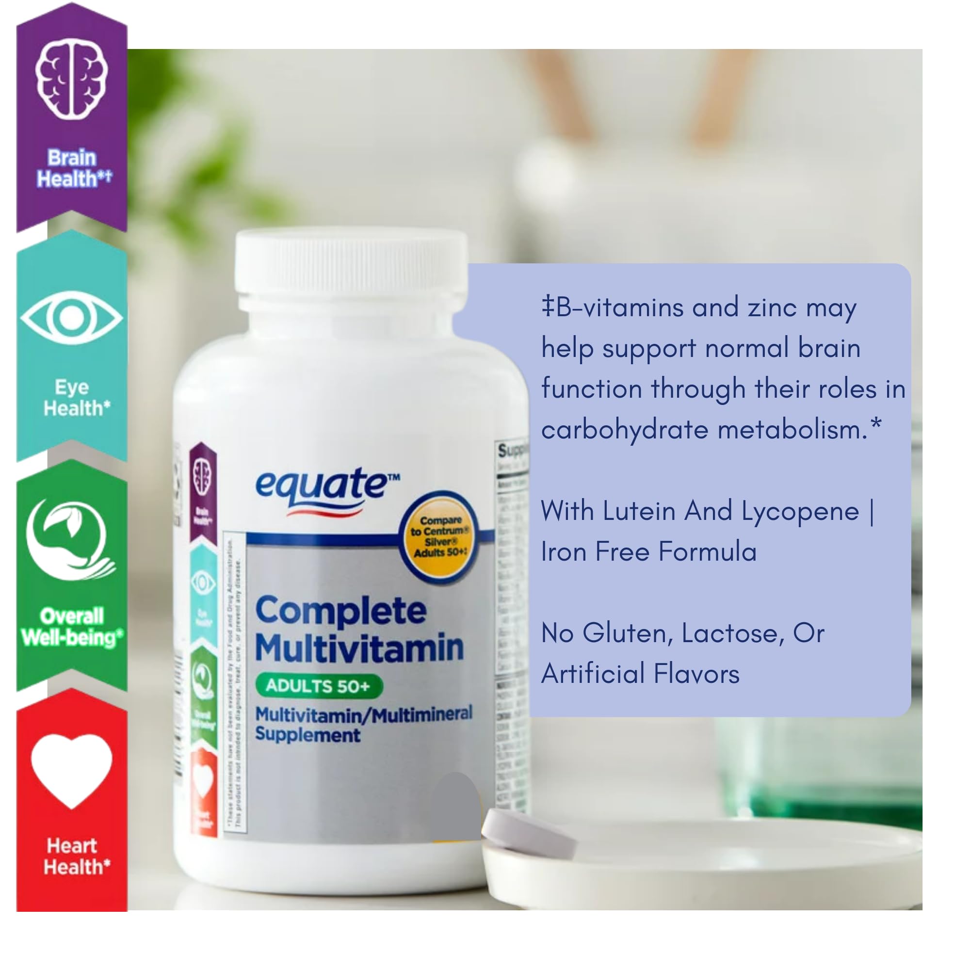 125-pill bottle of Equate Adult 50+ multivitamin