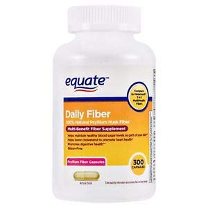 Equate Daily Fiber packaging: natural psyllium husk capsules, 300 per bottle, pack of 2