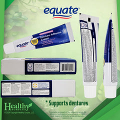 Close-up of Equate Denture Adhesive Cream 2.4 oz 4-pack tubes