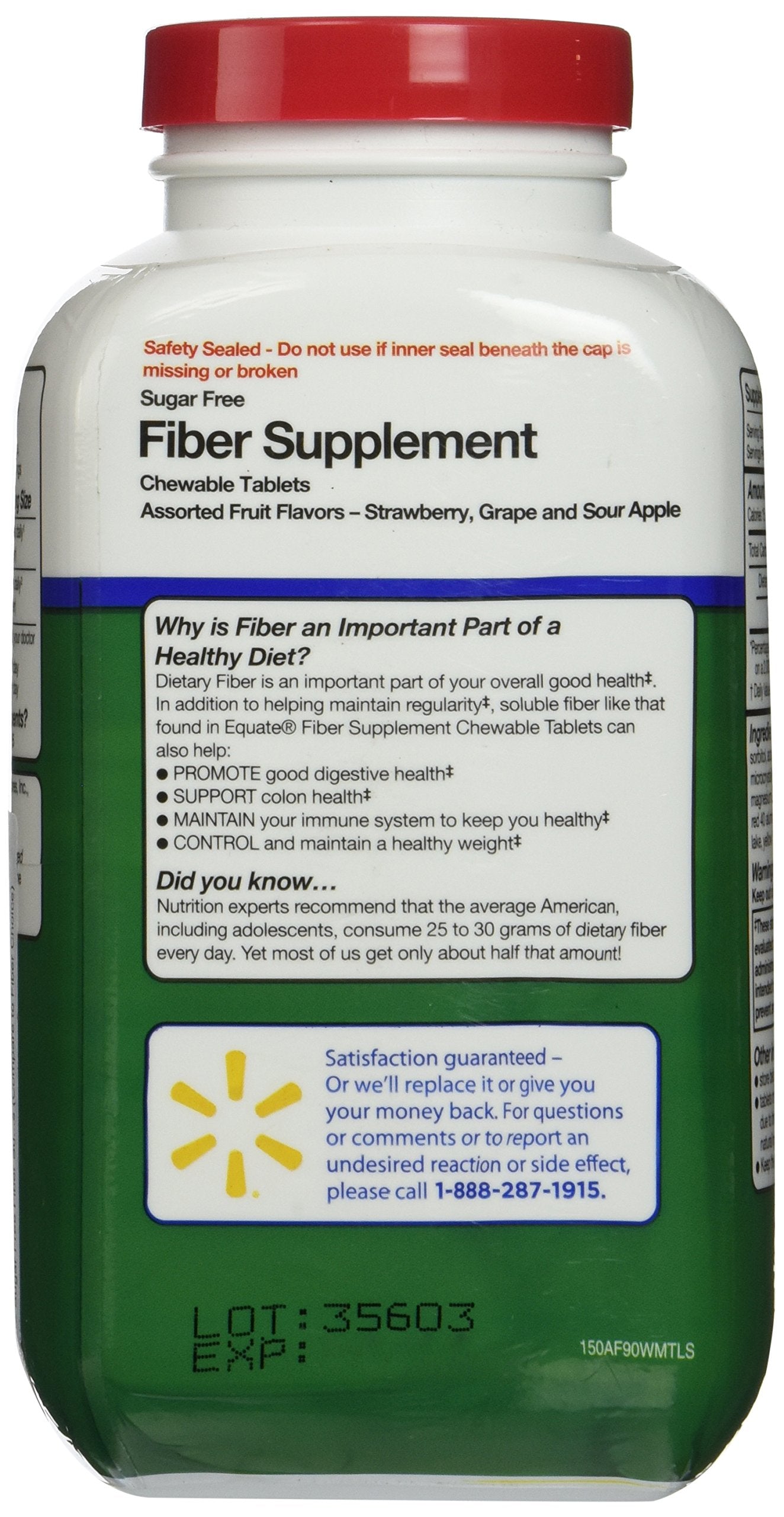 Close-up of Equate Fiber Supplement label