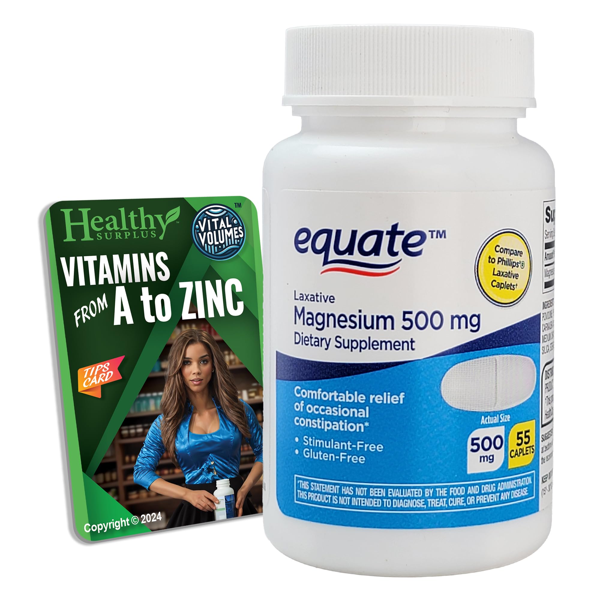 Equate Magnesium 500 mg bottle with 55 caplets (hero image)