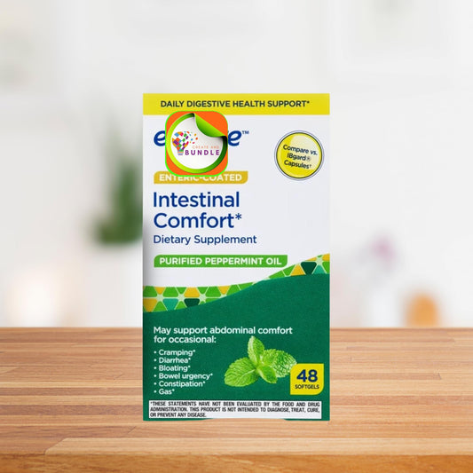 Packaging of Equate Peppermint Oil Softgels 48-count