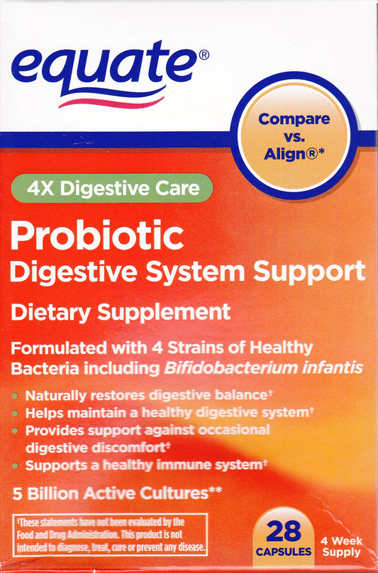 Equate Probiotic - Digestive System Support, 28 Capsules – Compare vs Align