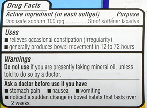 Equate stool softener capsules pack illustrating stimulant-free formula for comfortable relief