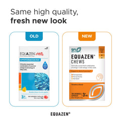 Equazen Eye Q Chews bottle back nutrition panel listing omega-3 and omega-6 oils