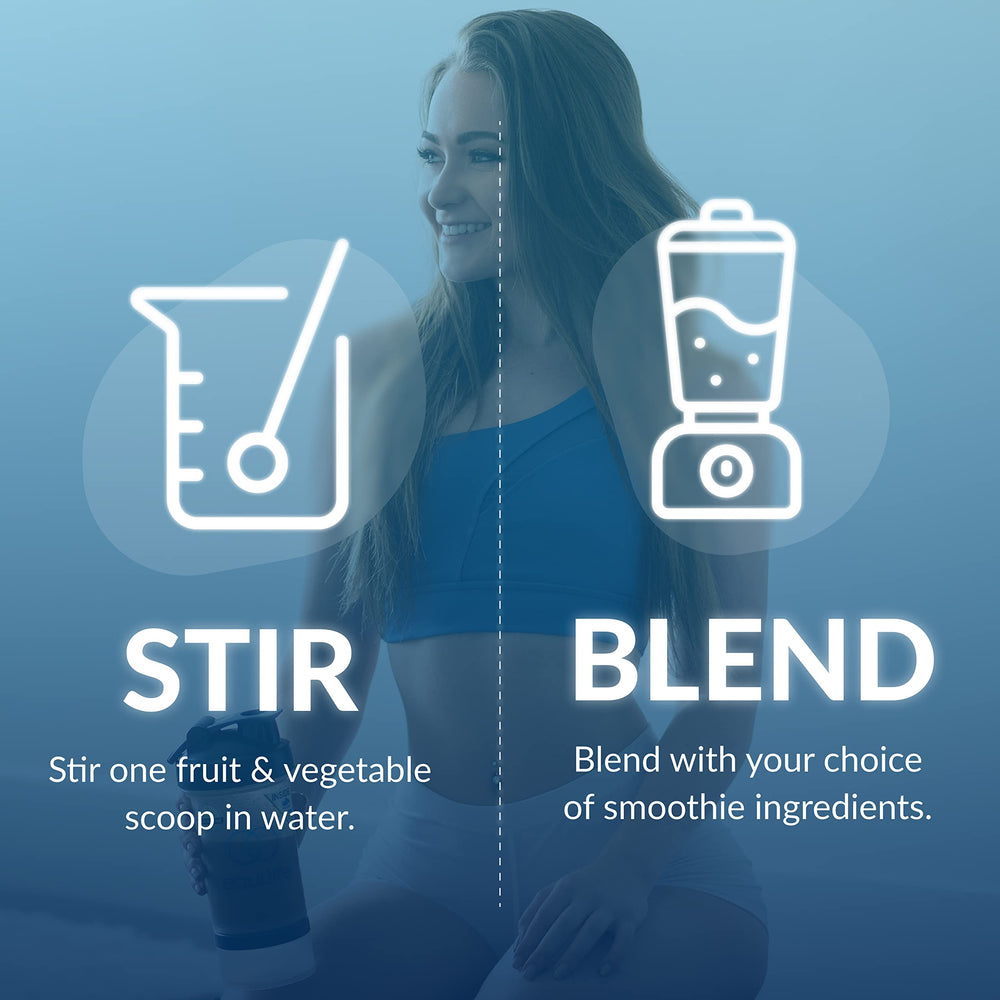 Stirring Equilife Daily Fruit & Vegetable Blend into a glass