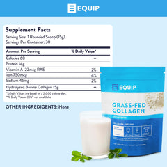 Nutrition facts label for Equip Foods Grass Fed Collagen Powder