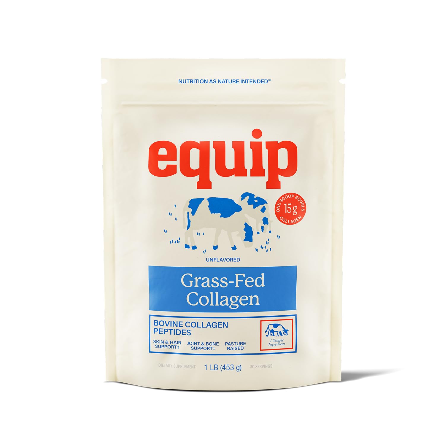 Equip Foods grass-fed collagen powder bottle for daily joint and skin support