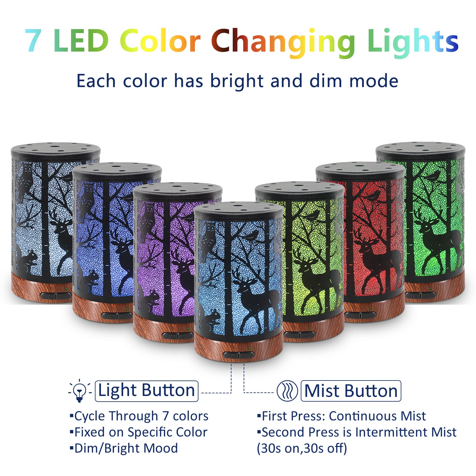 Ultrasonic diffuser 150ml with 7-color LED lights