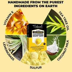 Lather of Erbaid sulfur soap in hand demonstrates cleansing action