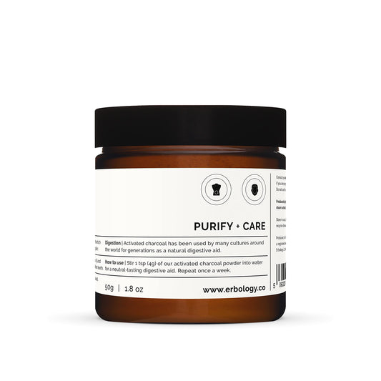 Product label close-up for Erbology Activated Charcoal Powder