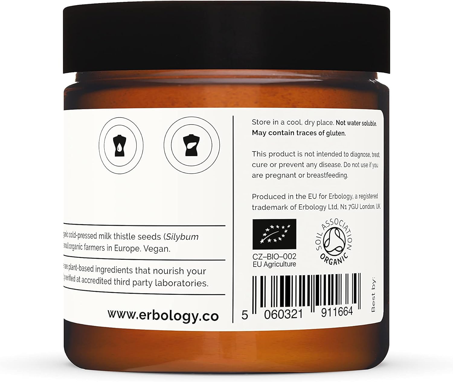 Recyclable glass jar packaging for Erbology Milk Thistle Powder