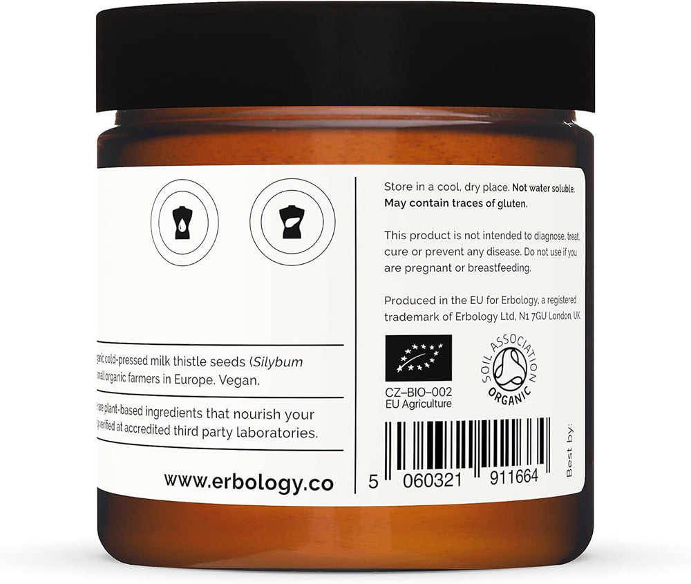 Recyclable glass jar packaging for Erbology Milk Thistle Powder