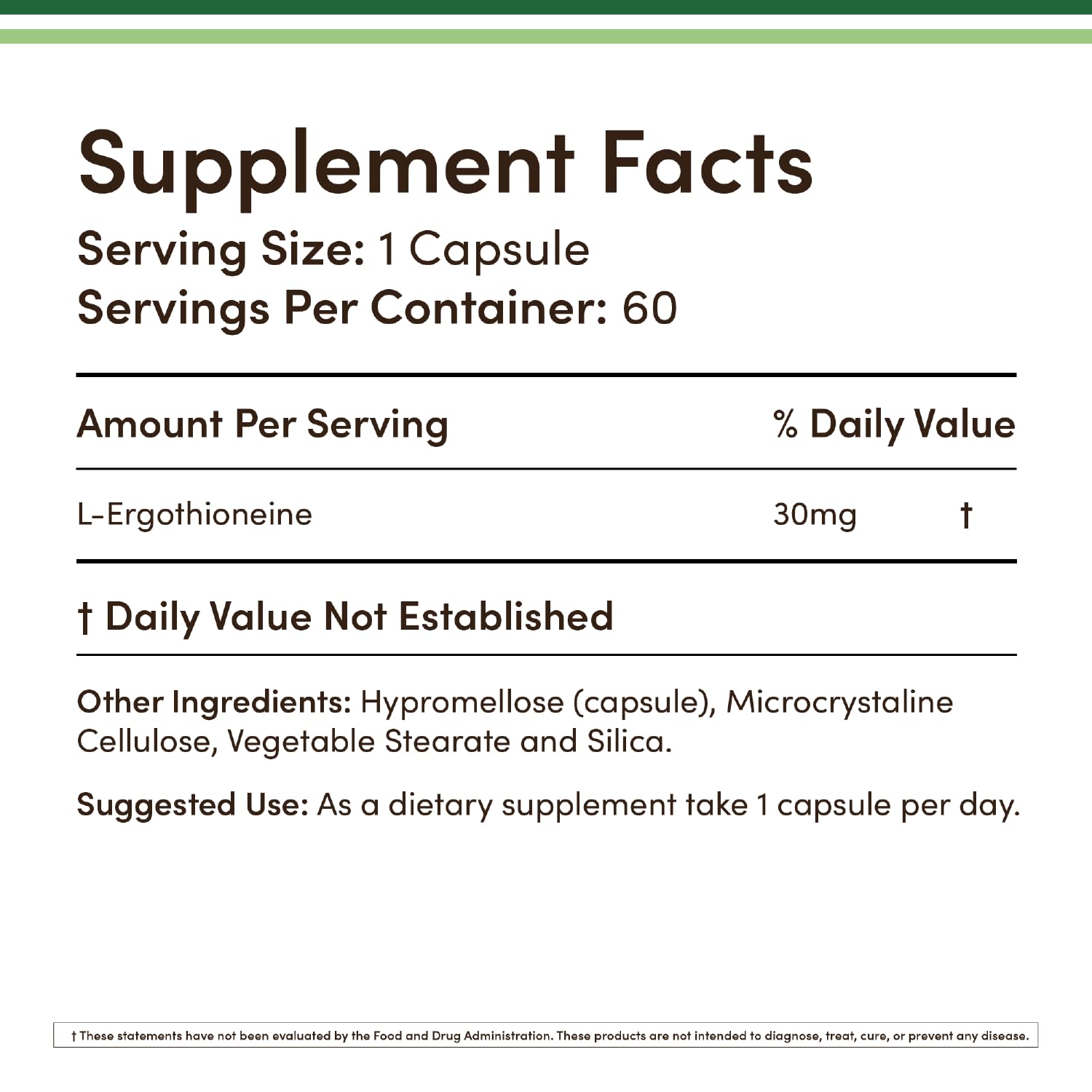 Ergothioneine 30mg bottle side packaging