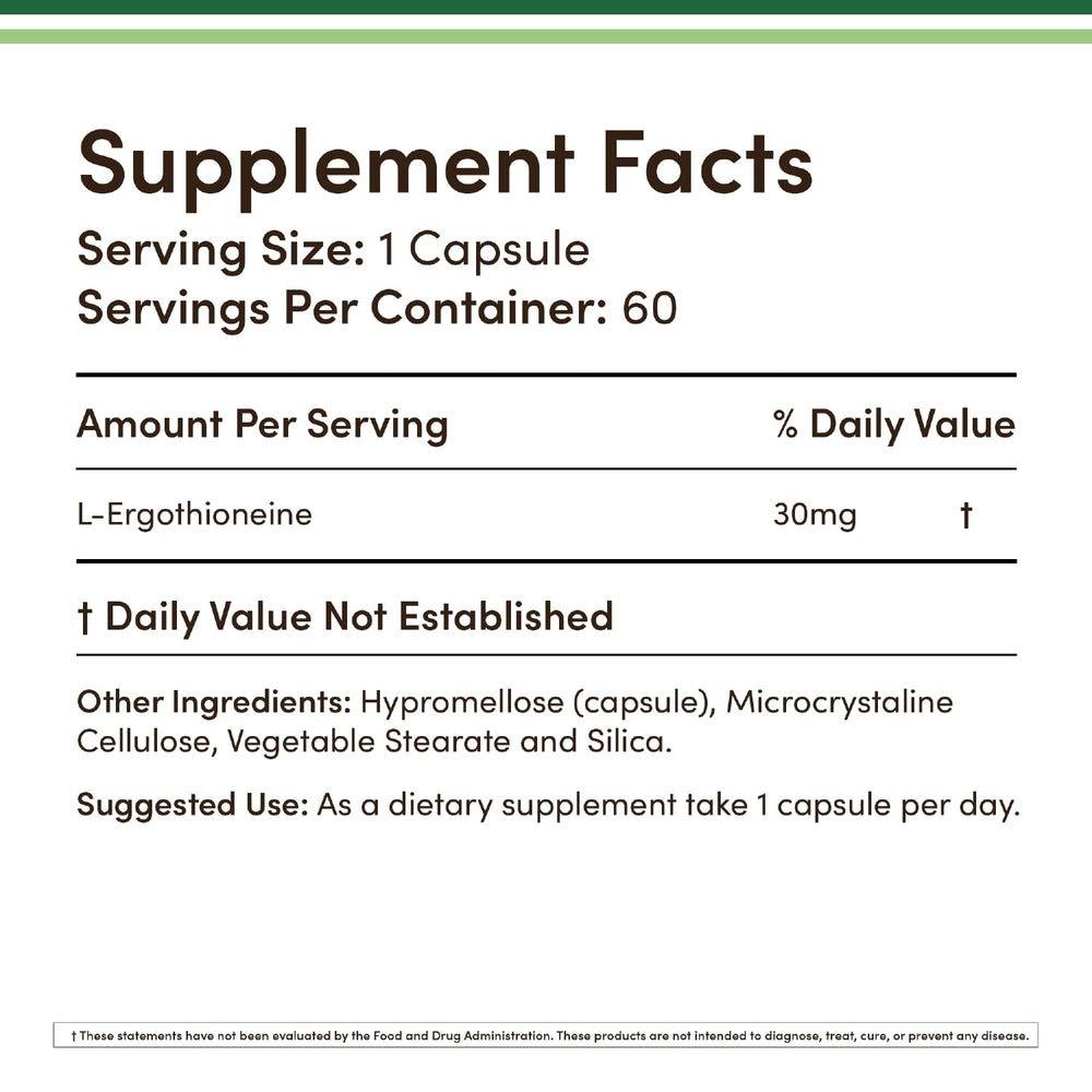 Ergothioneine 30mg bottle side packaging