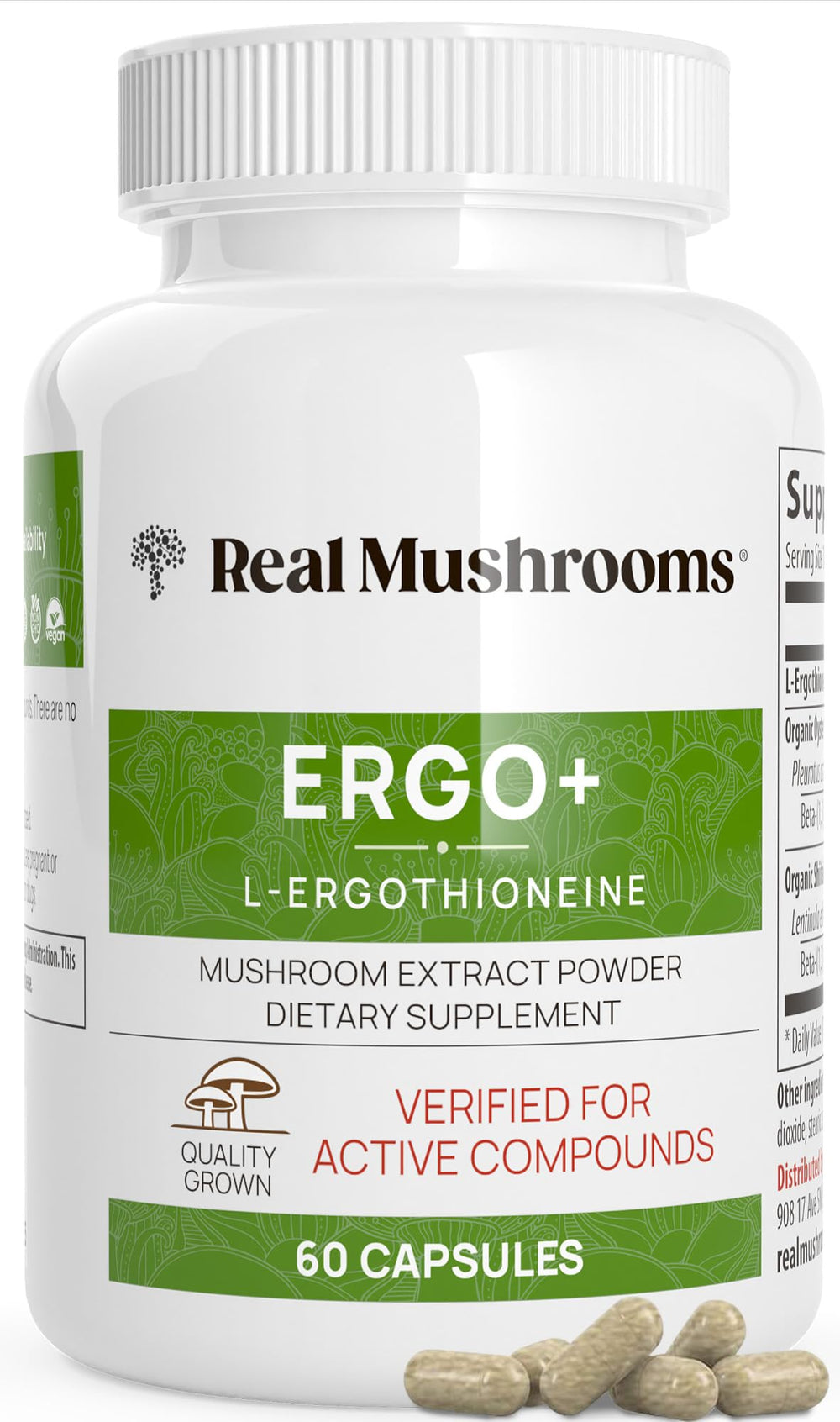 Real Mushrooms Ergothioneine supplement with Golden Oyster mushroom extract in capsule