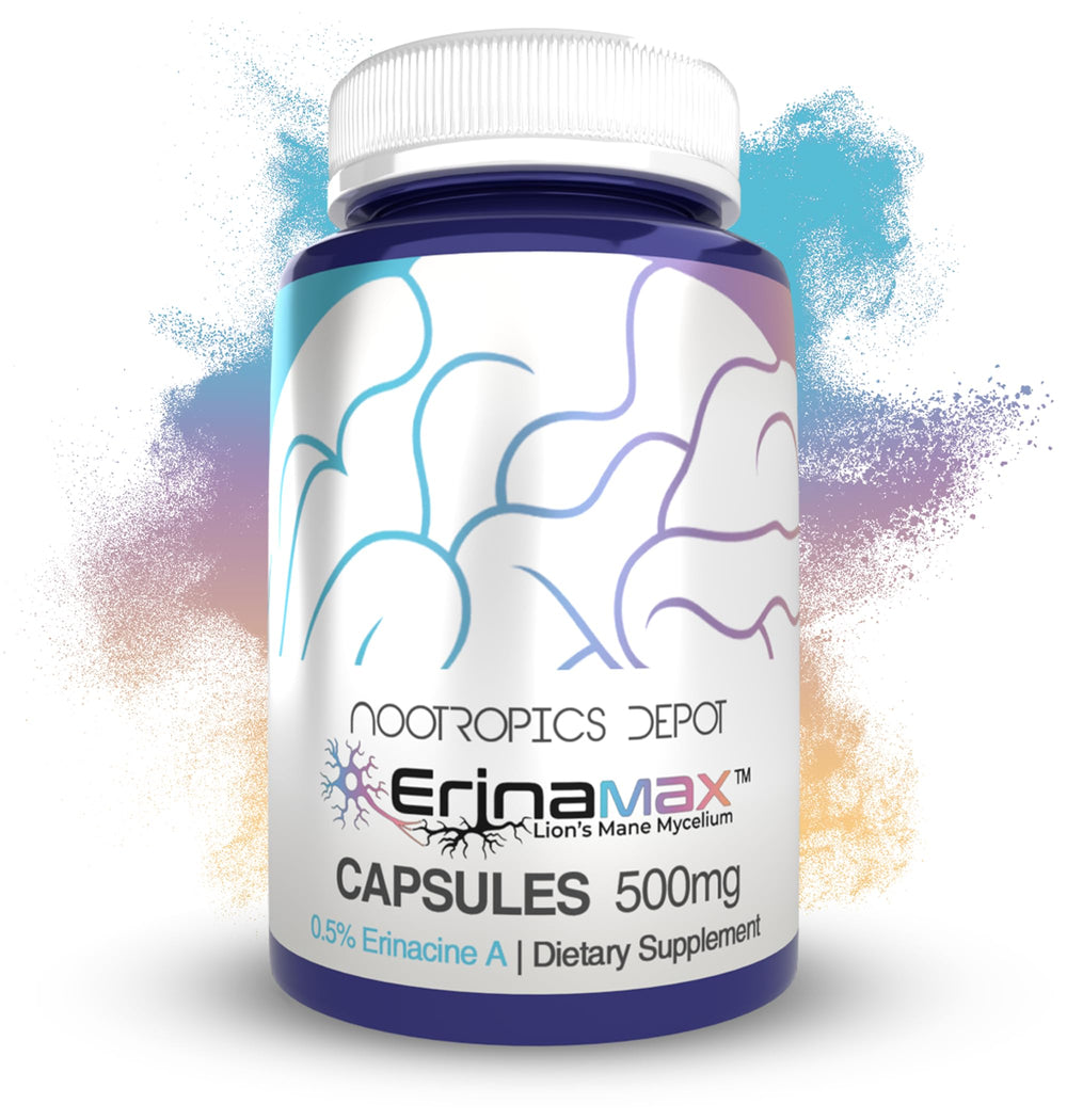 Erinamax Lions Mane 500mg capsules bottle with packaging